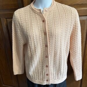 VTG Cuddle Knit Sz Large L Sweater Cardigan Peach Pink Button Up‎ Cable Knit